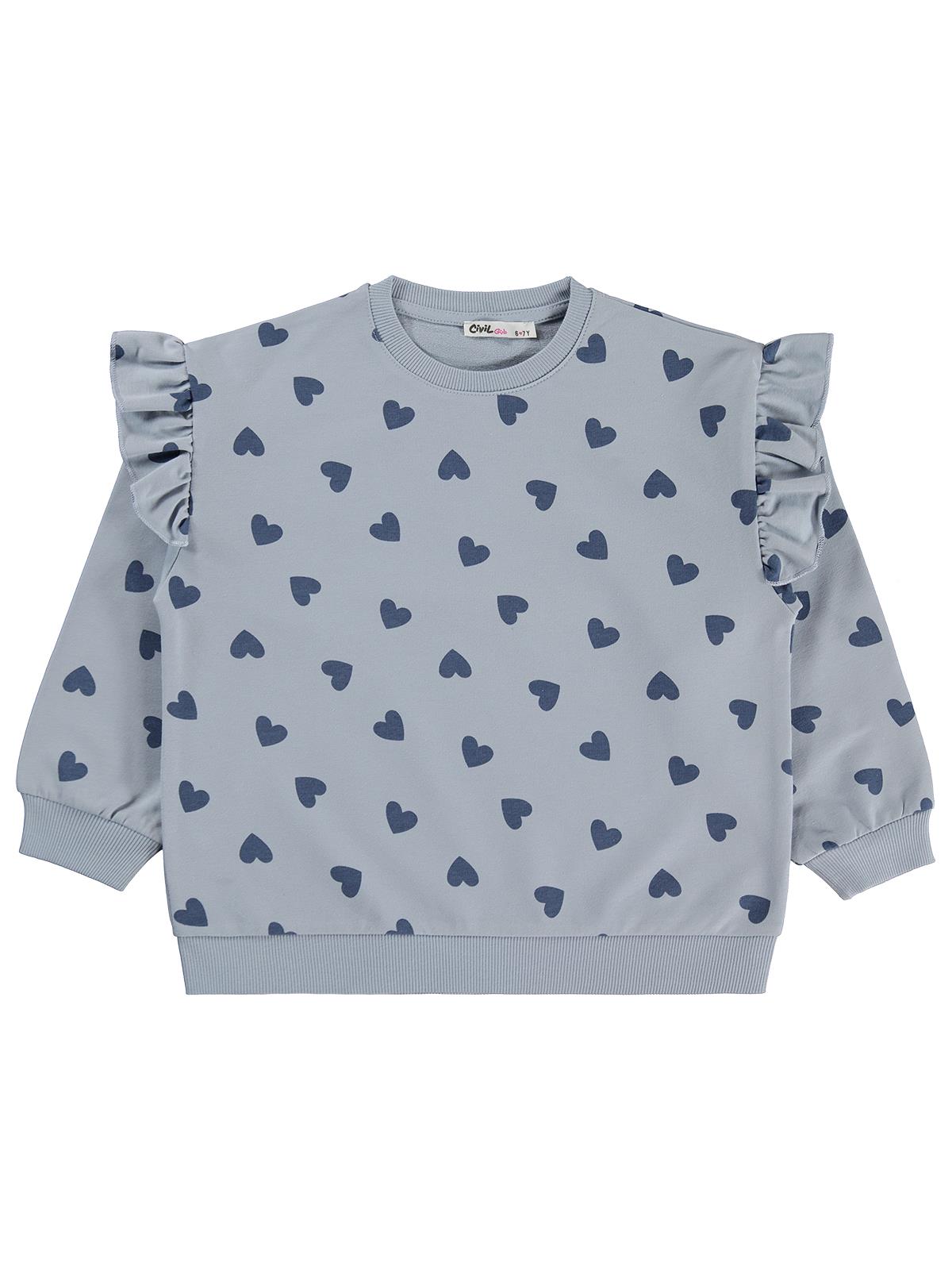 Civil Girls Kalp Desenli 6-9 Yaş Sweatshirt - Mavi