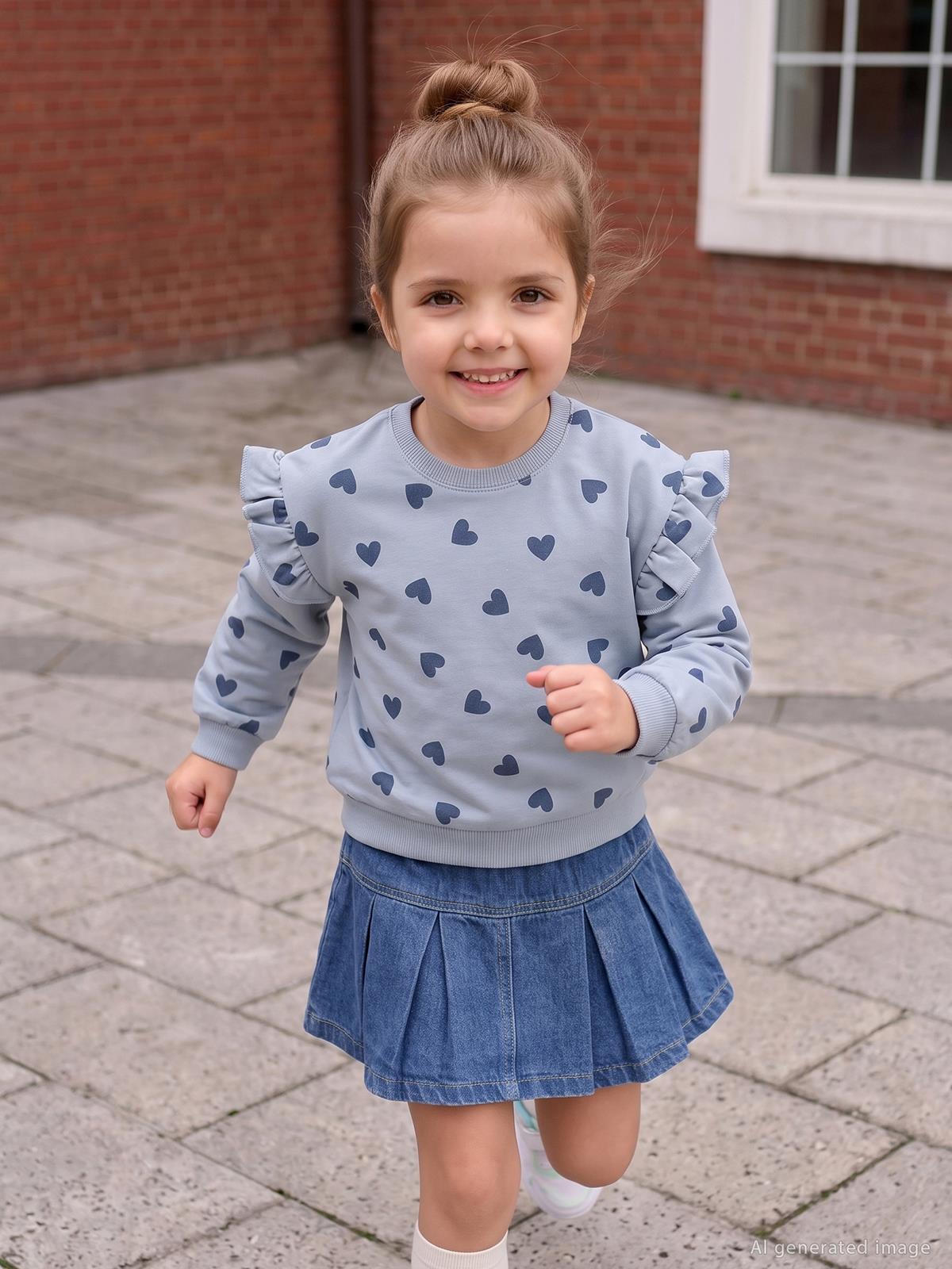 Civil Girls Kalp Desenli 2-5 Yaş Sweatshirt - Mavi