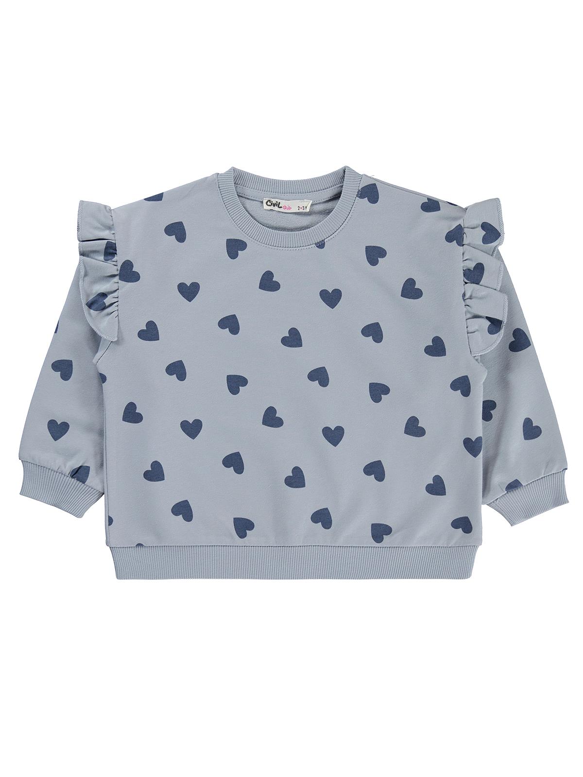 Civil Girls Kalp Desenli 2-5 Yaş Sweatshirt - Mavi
