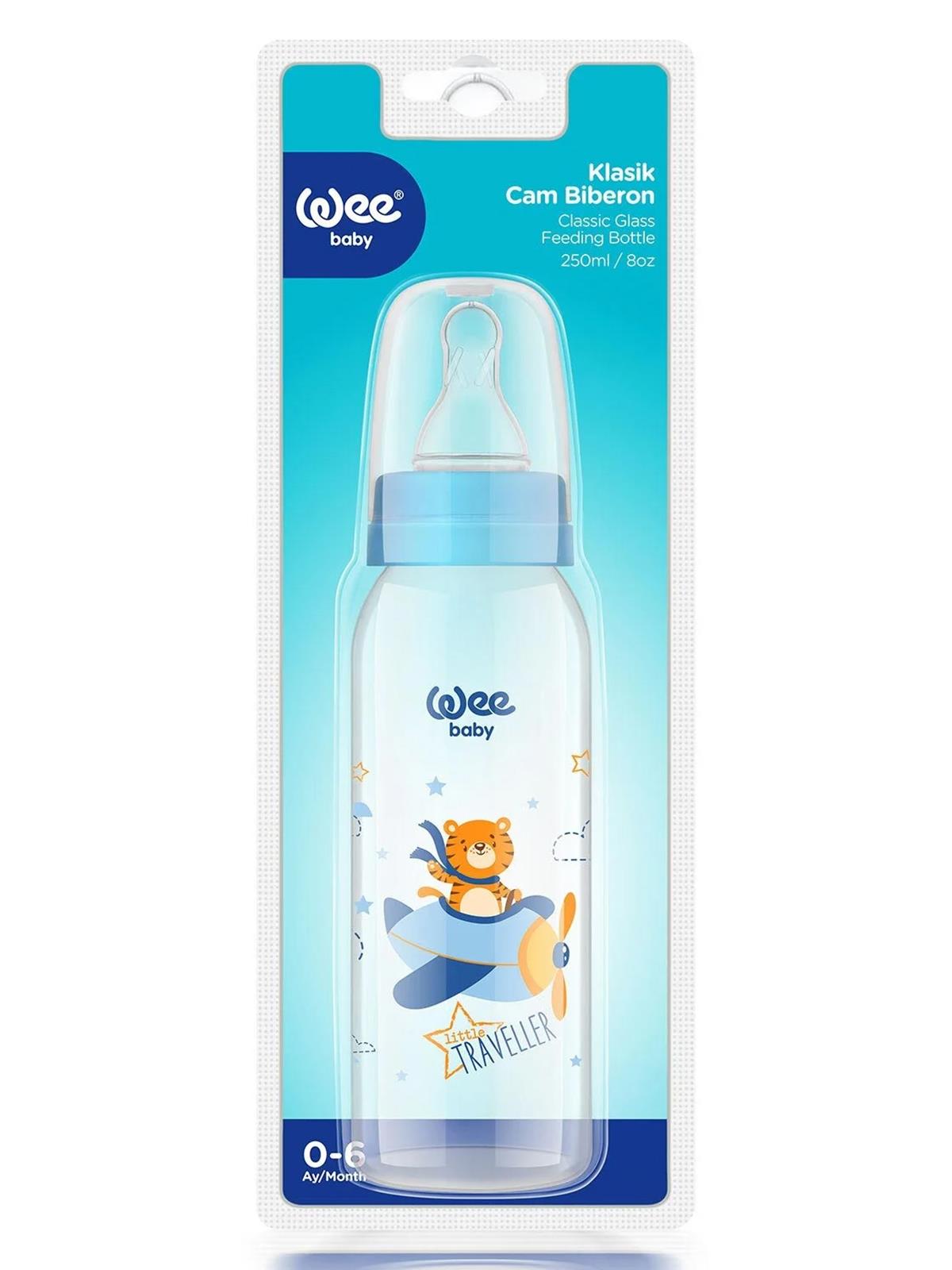 Wee Baby  Sılıkon Klasık Kıraz Uclu Cam Bıberon 250 ml - Mavi