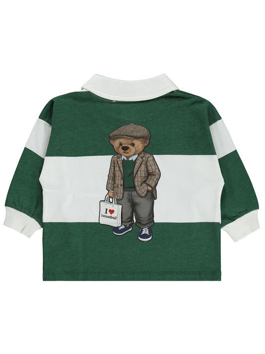 Civil Boys Çizgili Ayı Baskılı 2-5 Yaş Sweatshirt - Yeşil