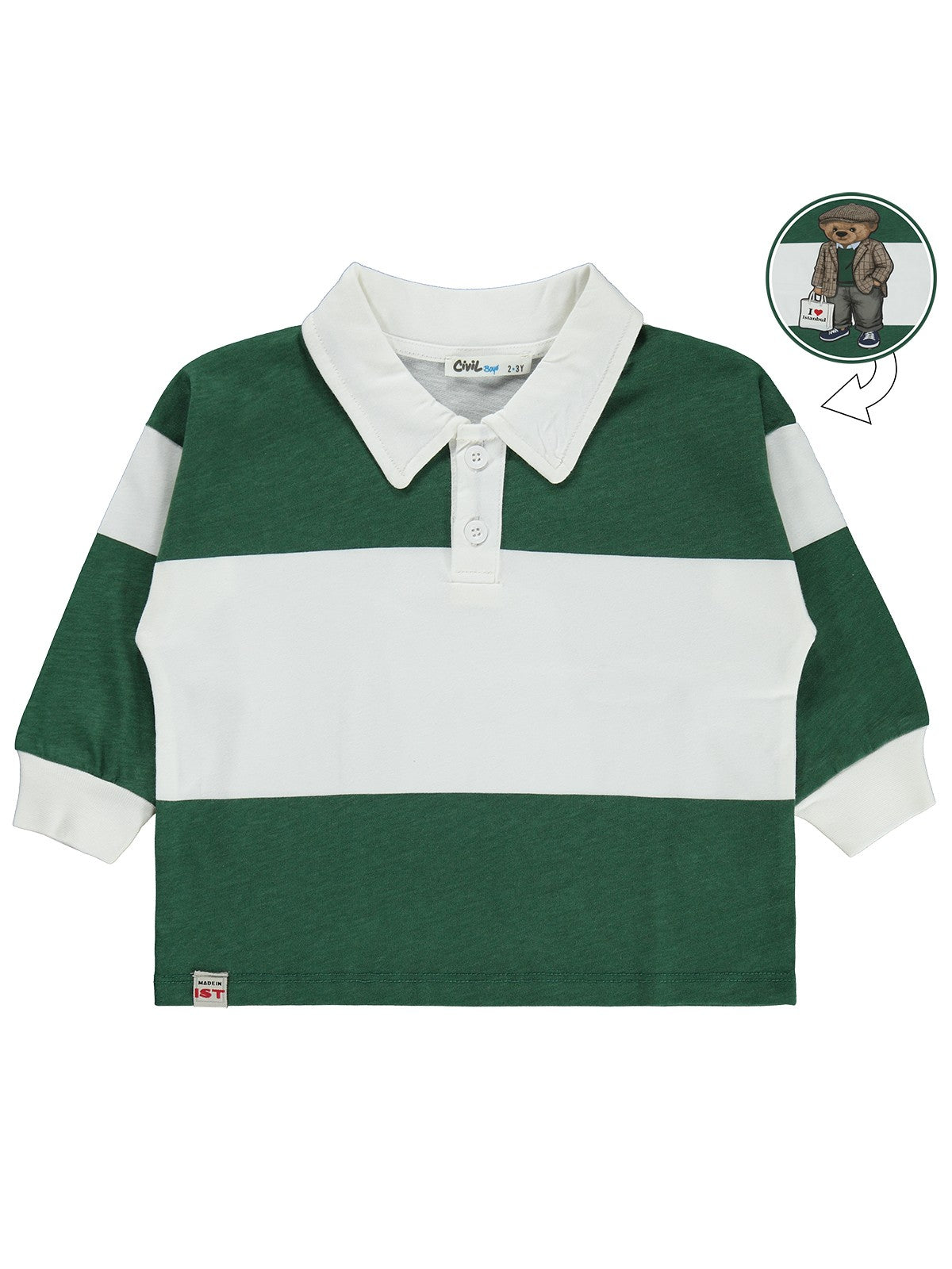 Civil Boys Çizgili Ayı Baskılı 2-5 Yaş Sweatshirt - Yeşil