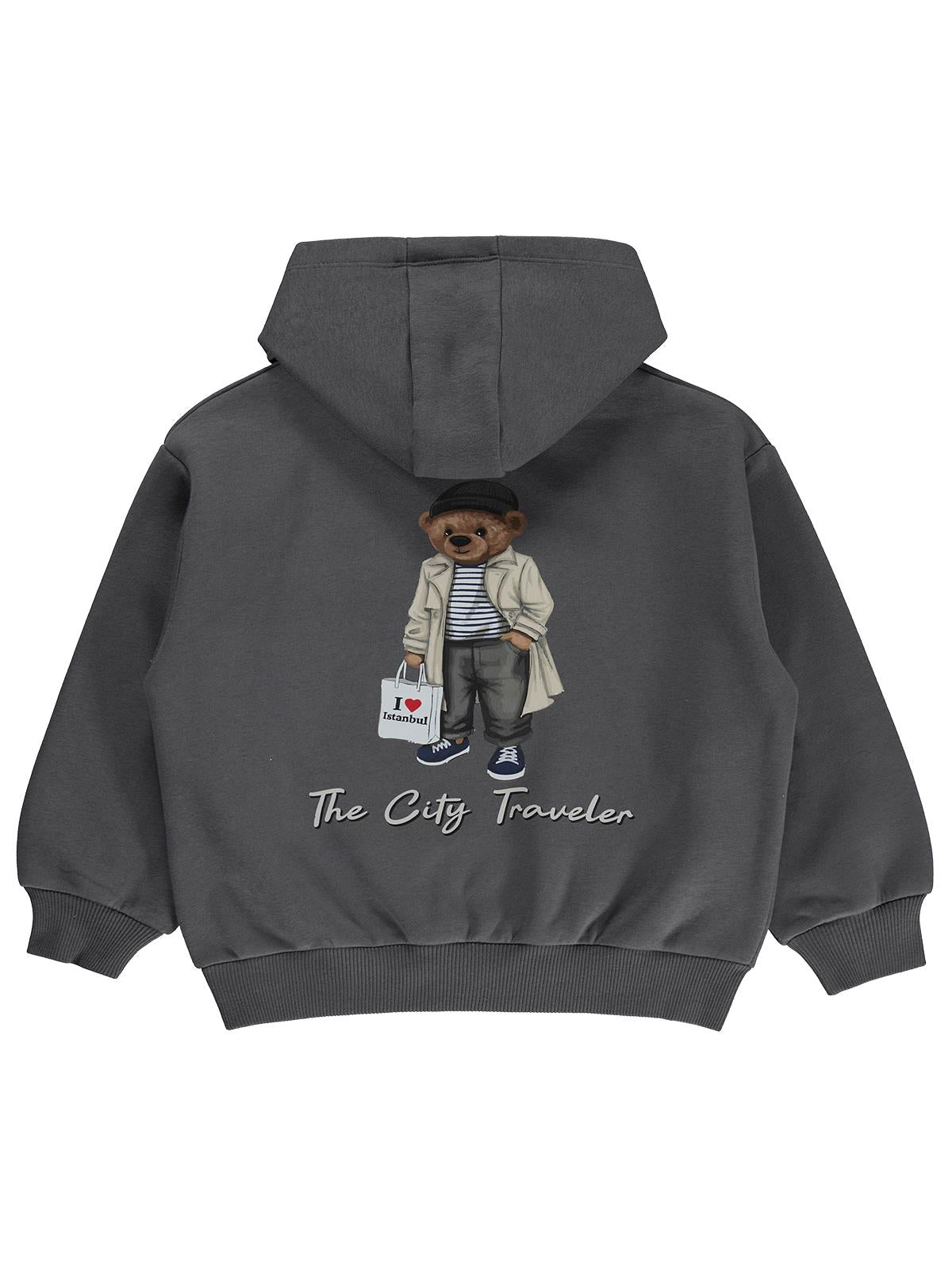 Civil Boys Kapüşonlu İstanbul Baskılı 10-13 Yaş Sweatshirt - Gri
