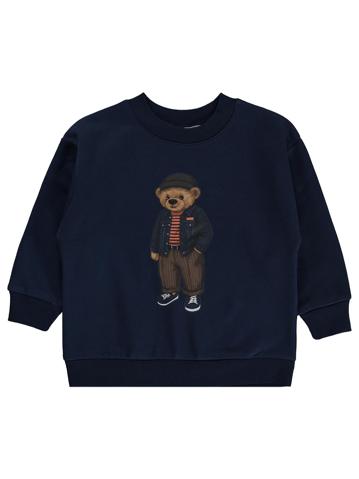 Civil Boys Şapkalı Teddy Baskılı 2-5 Yaş Sweatshirt - Lacivert