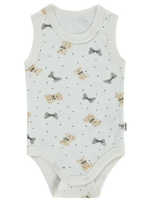 Civil Baby Fiyonklu Ayıcık Empirme 1-36 Ay Çıtçıtlı Badi - Ekru