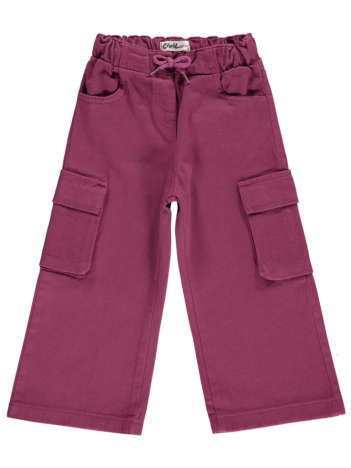 Civil Kız Çocuk Kargo Cepli Pantolon | Gabardin | Okul Kreş ve Günlük Kullanım - Lila