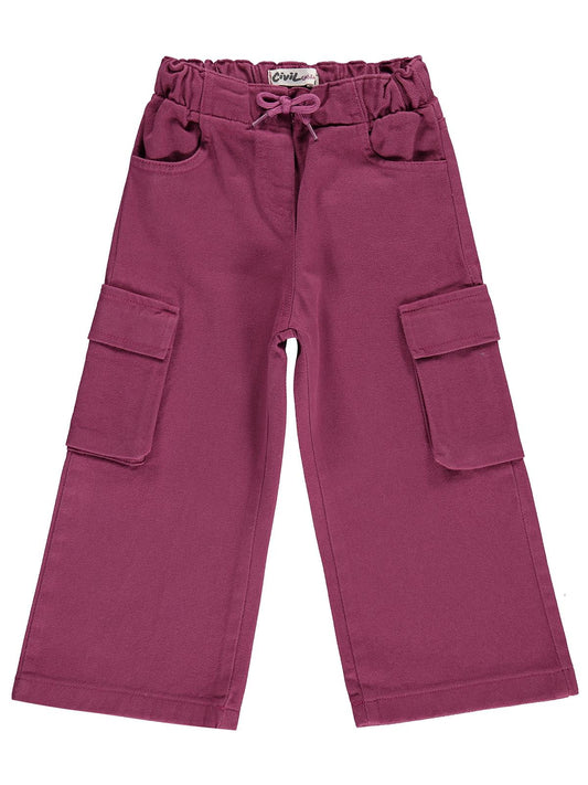 Civil Kız Çocuk Kargo Cepli Pantolon | Gabardin | Okul Kreş ve Günlük Kullanım - Lila