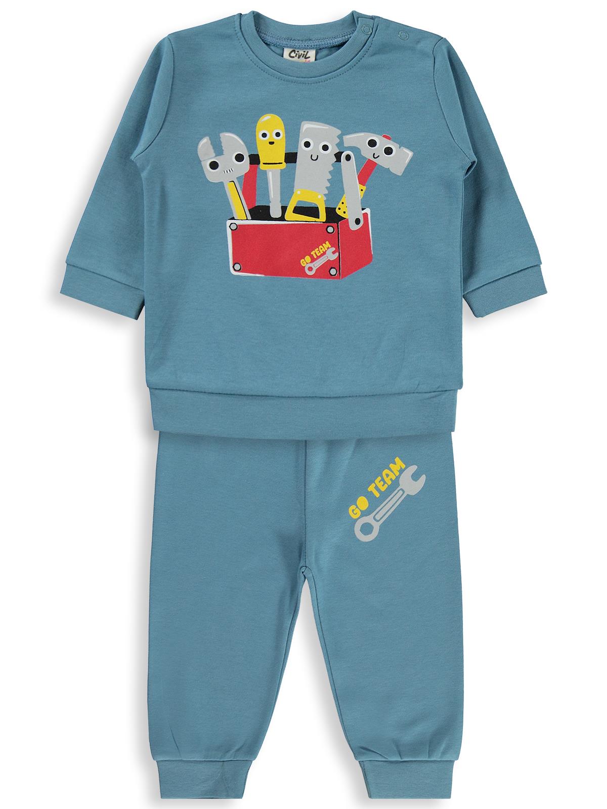 Civil Baby Tamir Aletleri Baskılı 6-18 Ay Takım - Mavi