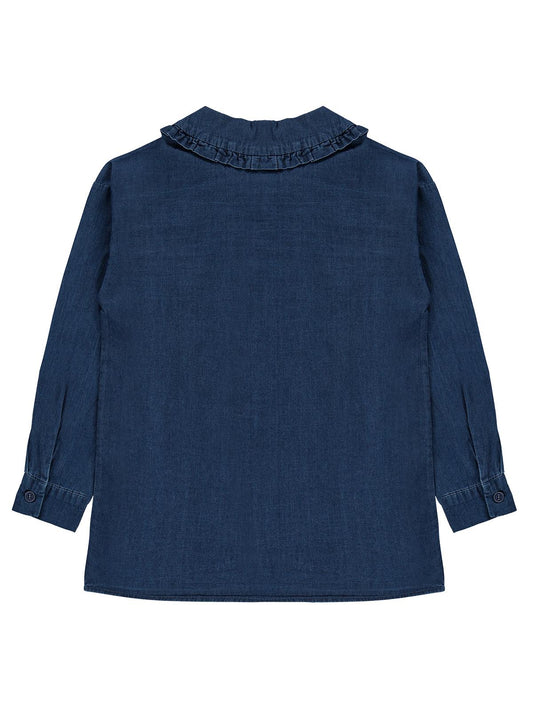 Civil Girls Fırfır Detaylı Denim 6-9 Yaş Gömlek - Mavi