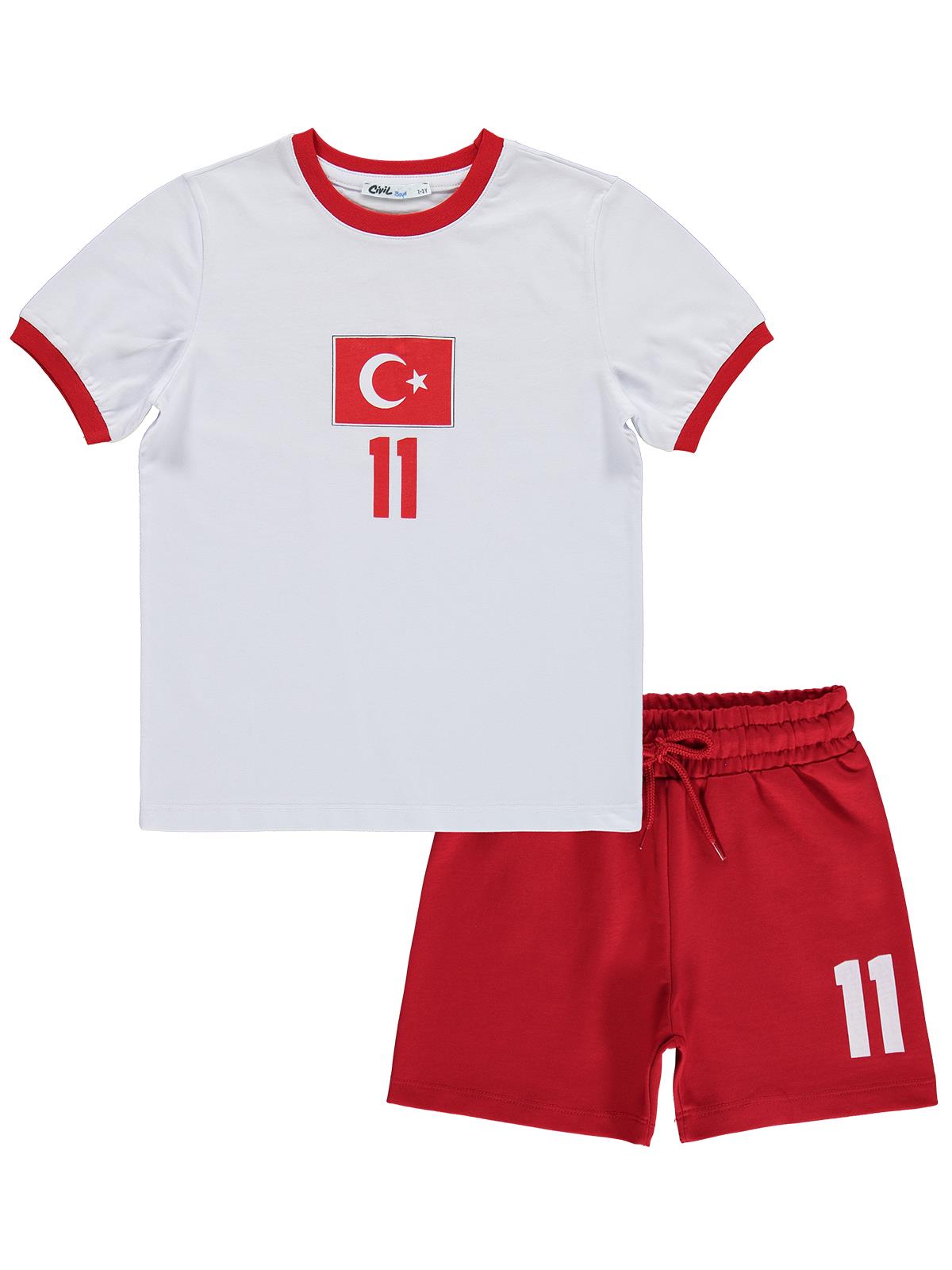 Civil Boys Türkiye Baskılı 2’li 2-5 Yaş Takım - Pamuk Forma - Beyaz