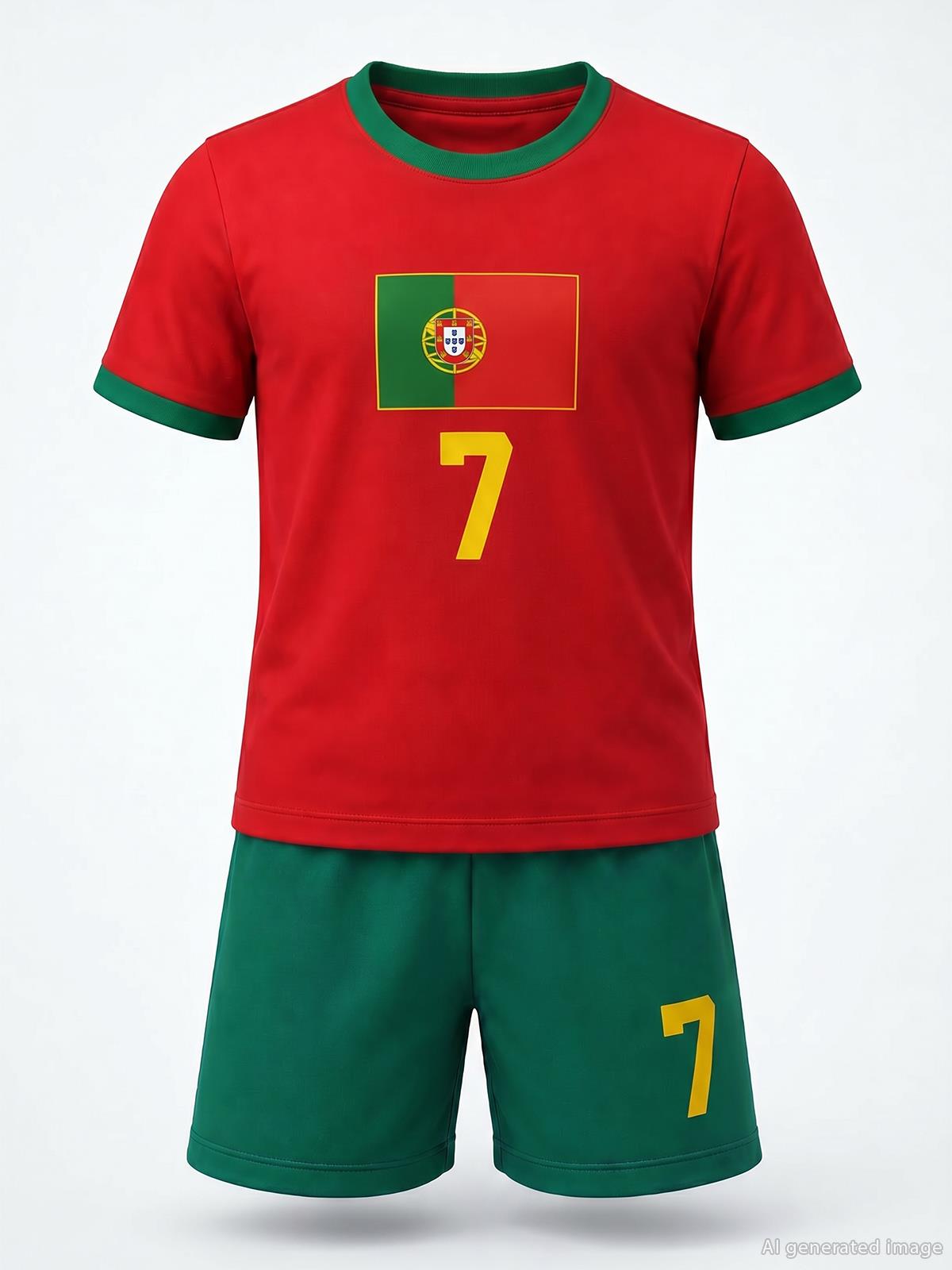 Civil Boys Portugal Baskılı 2'li 6-9 Yaş Takım - Pamuk Forma - Kırmızı