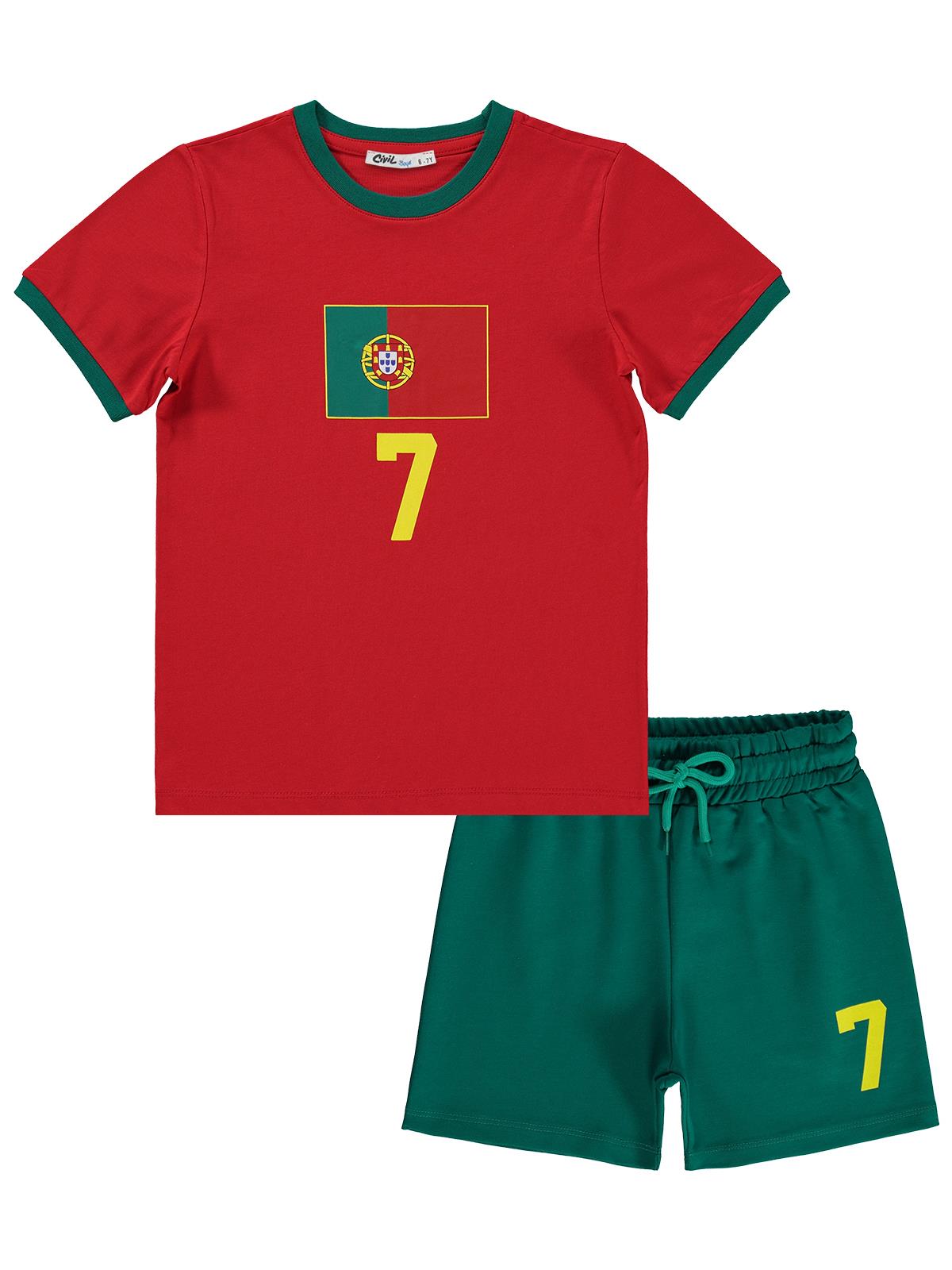 Civil Boys Portugal Baskılı 2'li 6-9 Yaş Takım - Pamuk Forma - Kırmızı