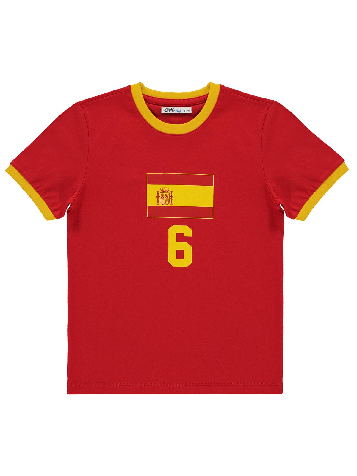 Civil Boys Spain Baskılı 2'li 6-9 Yaş Takım - Pamuk Forma - Kırmızı