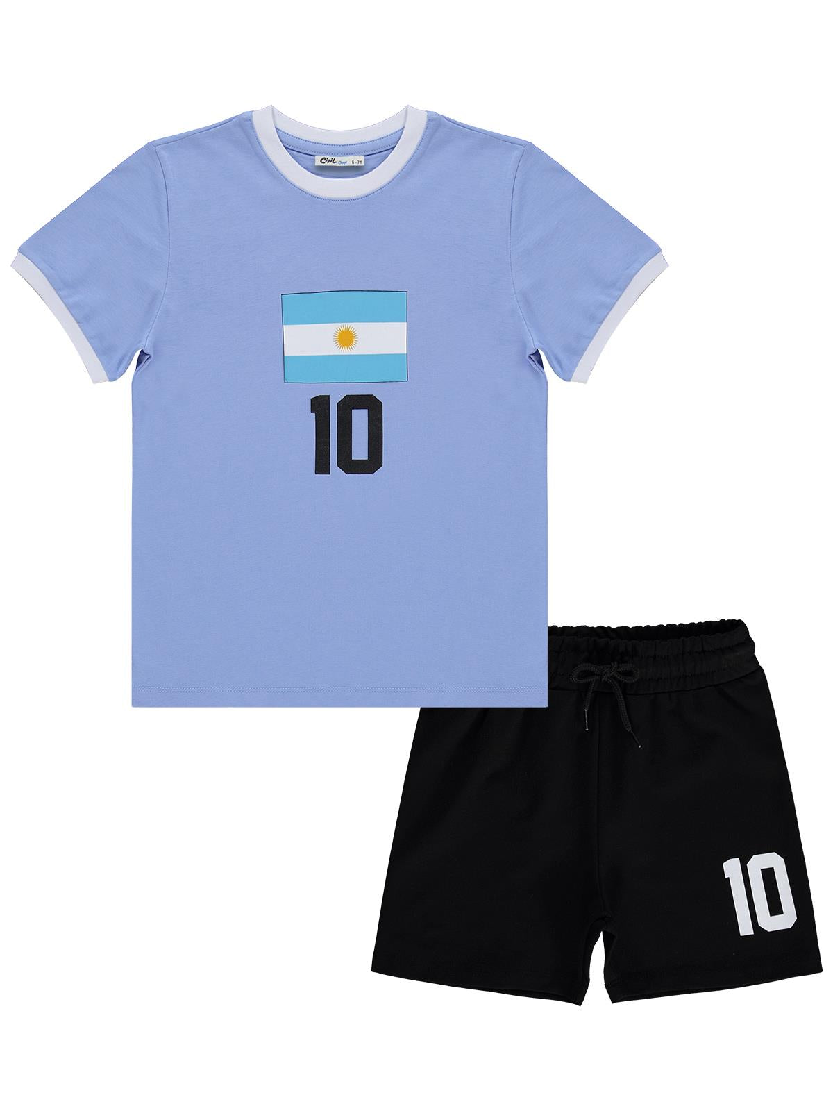Civil Boys Argentina Baskılı 2'li 10-13 Yaş Takım - Pamuk Forma - Mavi