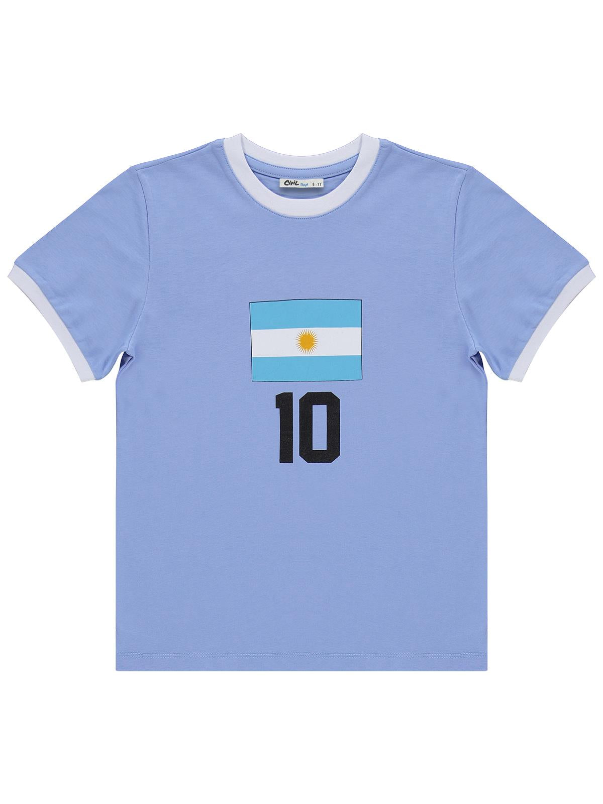Civil Boys Argentina Baskılı 2'li 10-13 Yaş Takım - Pamuk Forma - Mavi