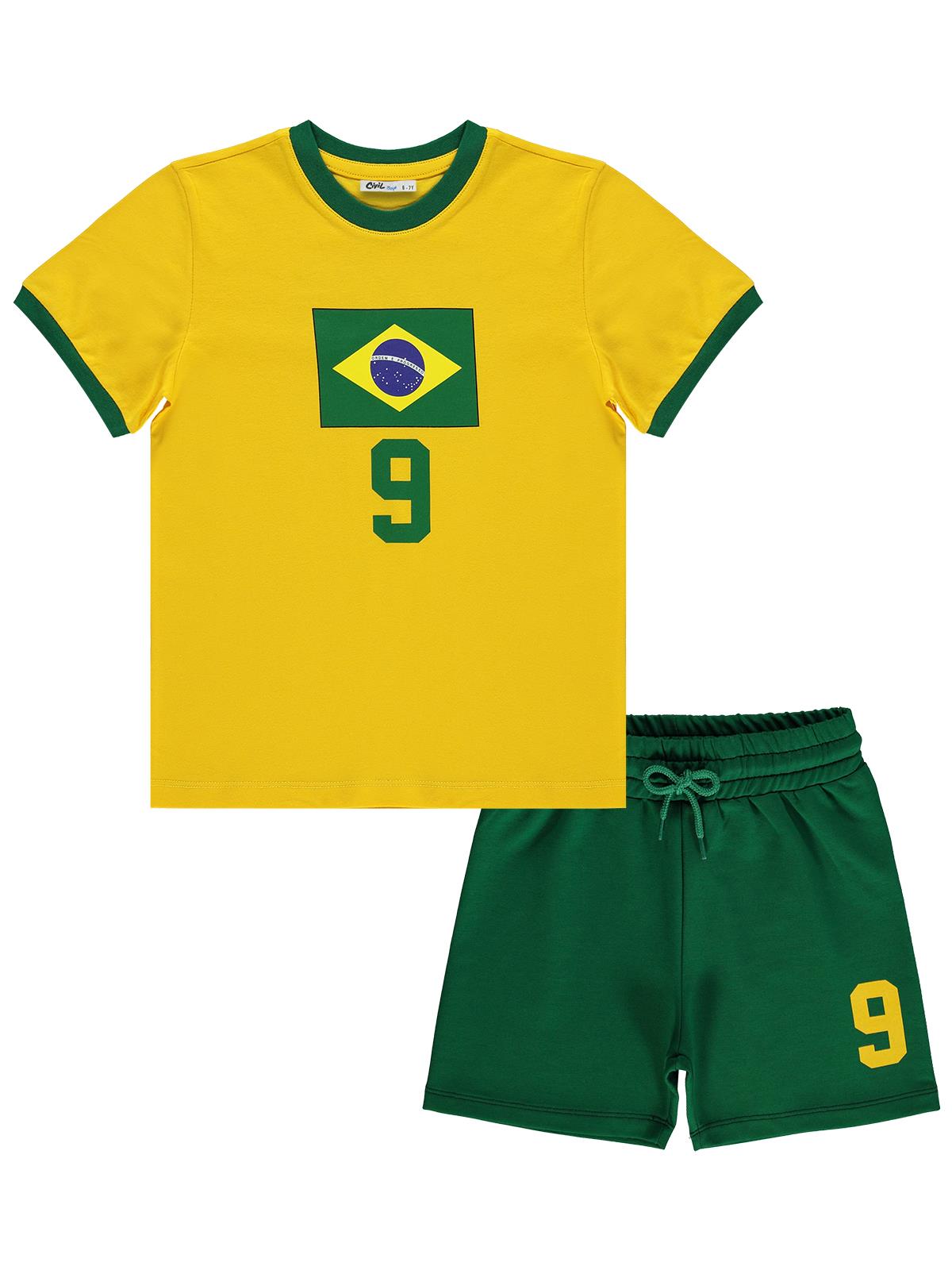 Civil Boys Brazil Baskılı 2'li 6-9 Yaş Takım - Pamuk Forma - Sarı