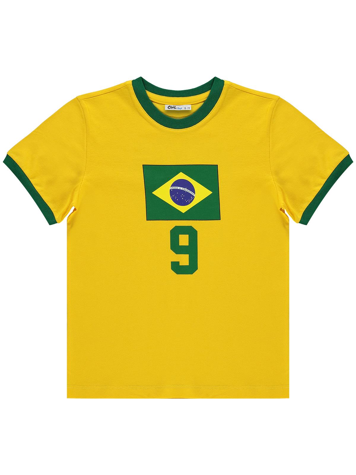 Civil Boys Brazil Baskılı 2'li 10-13 Yaş Takım - Pamuk Forma - Sarı
