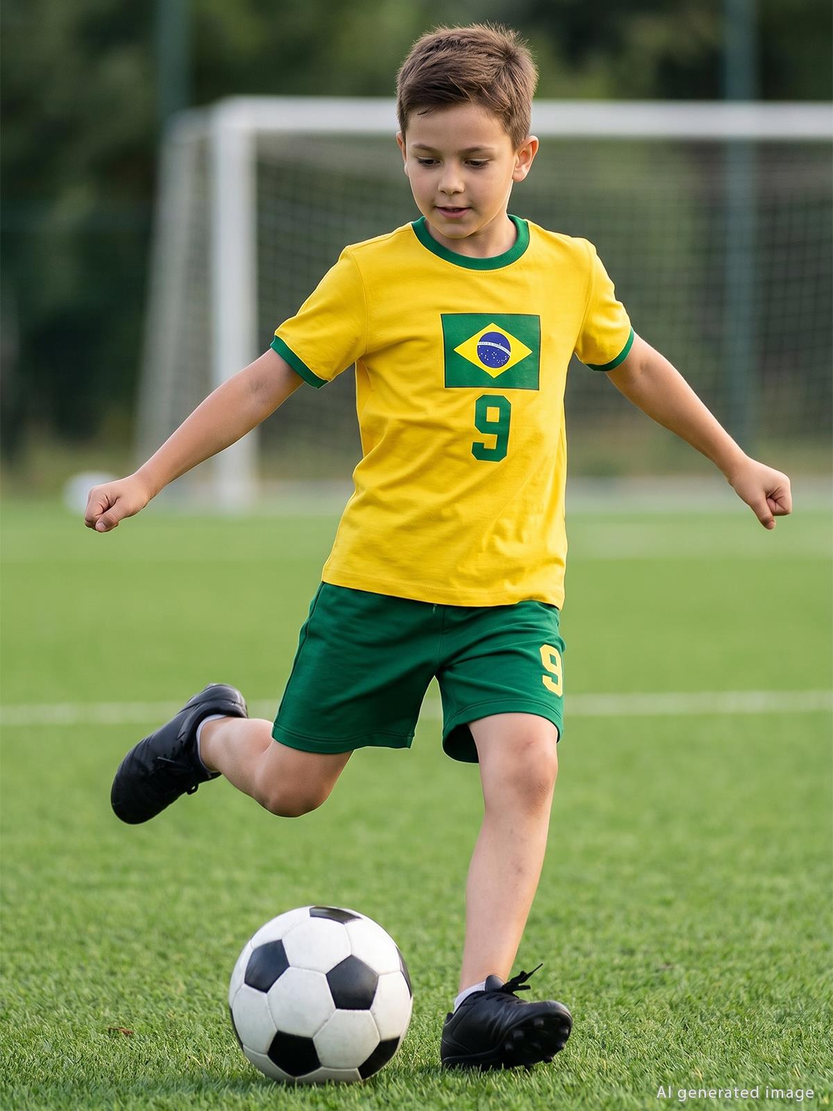 Civil Boys Brazil Baskılı 2'li 6-9 Yaş Takım - Pamuk Forma - Sarı