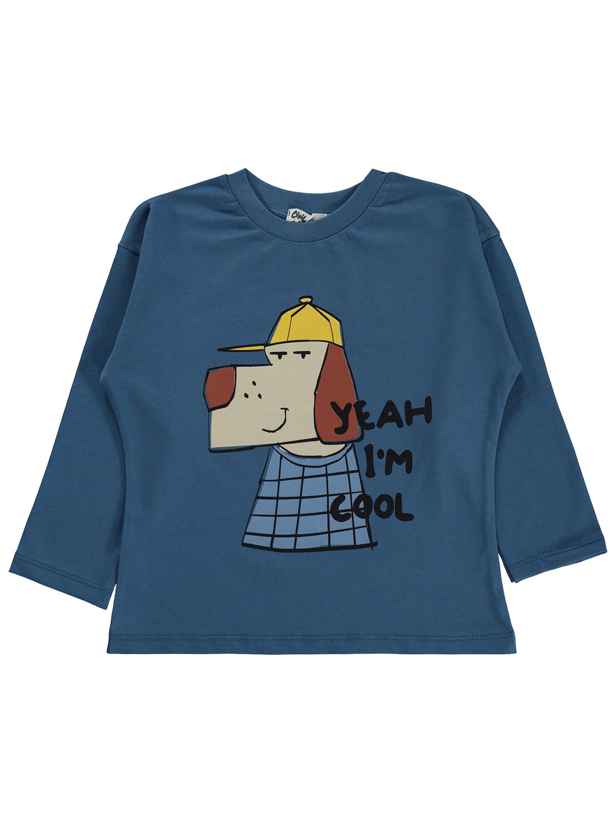 Civil Erkek Çocuk Yeah Köpek Baskılı Sweatshirt Km | Süprem Uzun Kol | Okul Kreş ve Günlük Kullanım - Lacivert