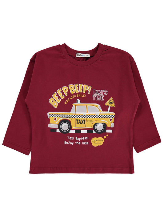 Civil Erkek Çocuk Beep Taksi Baskılı Sweatshirt | Süprem Uzun Kol | Okul Kreş ve Günlük Kullanım - Bordo