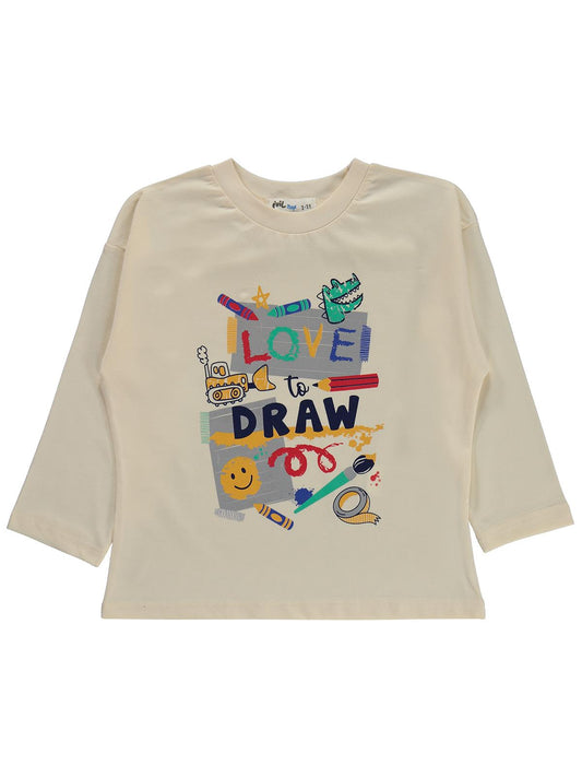 Civil Erkek Çocuk Love To Draw Baskılı Sweatshirt Km | Süprem | Okul Kreş ve Günlük Kullanım - Ekru