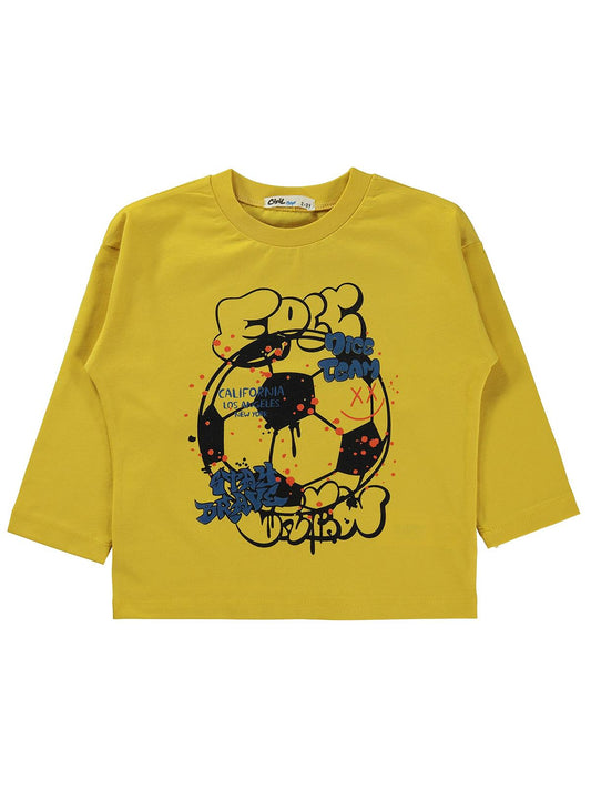 Civil Erkek Çocuk Nıce Team Baskılı Sweatshirt Km | Süprem Uzun Kol | Okul Kreş ve Günlük Kullanım - Hardal