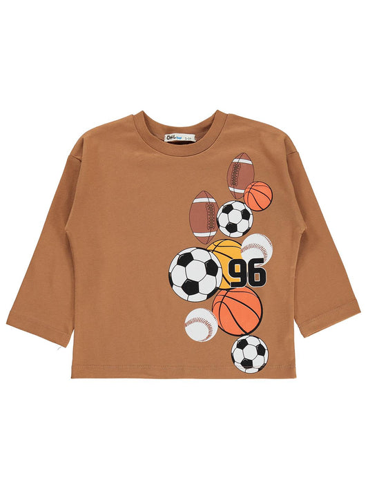 Civil Boys Erkek Çocuk 96 Toplar Baskılı Sweatshirt Km | Süprem Uzun Kol | Okul Kreş ve Günlük Kullanım - Kahve