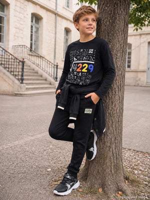Civil Boys Erkek Çocuk 4489 Baskılı Sweatshirt Km | Süprem Uzun Kol | Okul Kreş ve Günlük Kullanım - Siyah