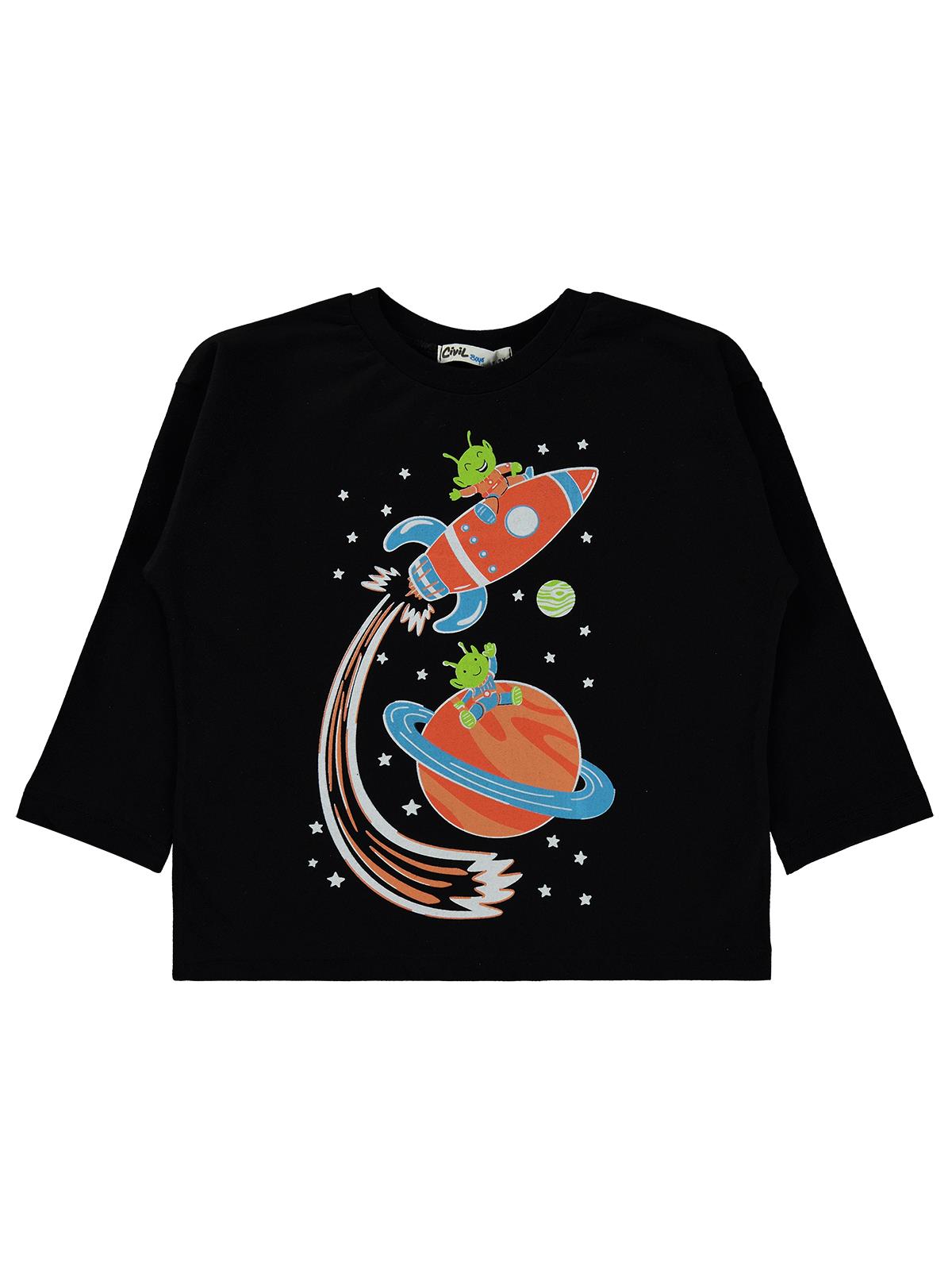 Civil Boys Uzay Temalı Baskılı 2-5 Yaş Sweatshirt - Siyah