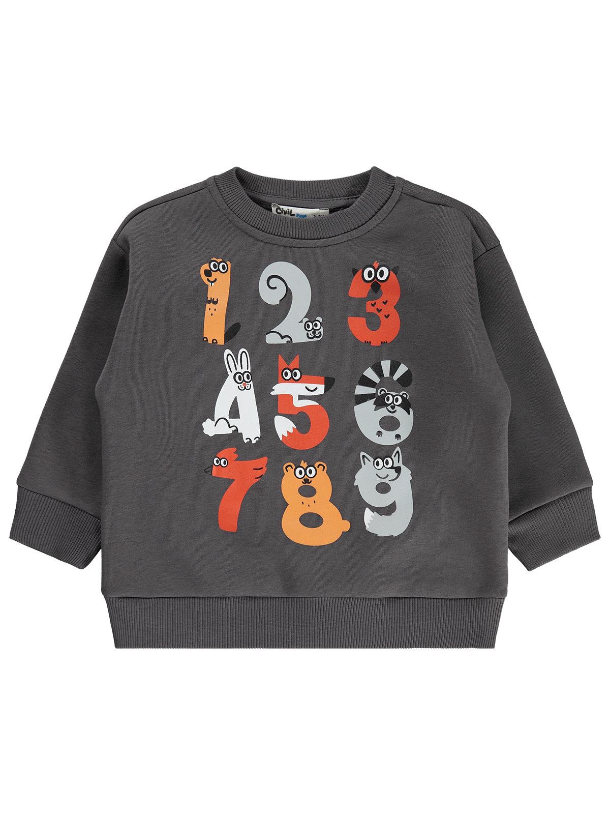 Civil Boys Sevimli Rakamlar Baskılı 2-5 Yaş Sweatshirt Km - Gri