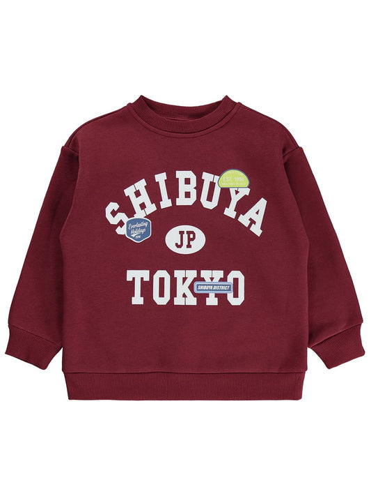 Civil Boys Shıbuya Tokyo Baskılı 6-9 Yaş Sweatshirt - Bordo