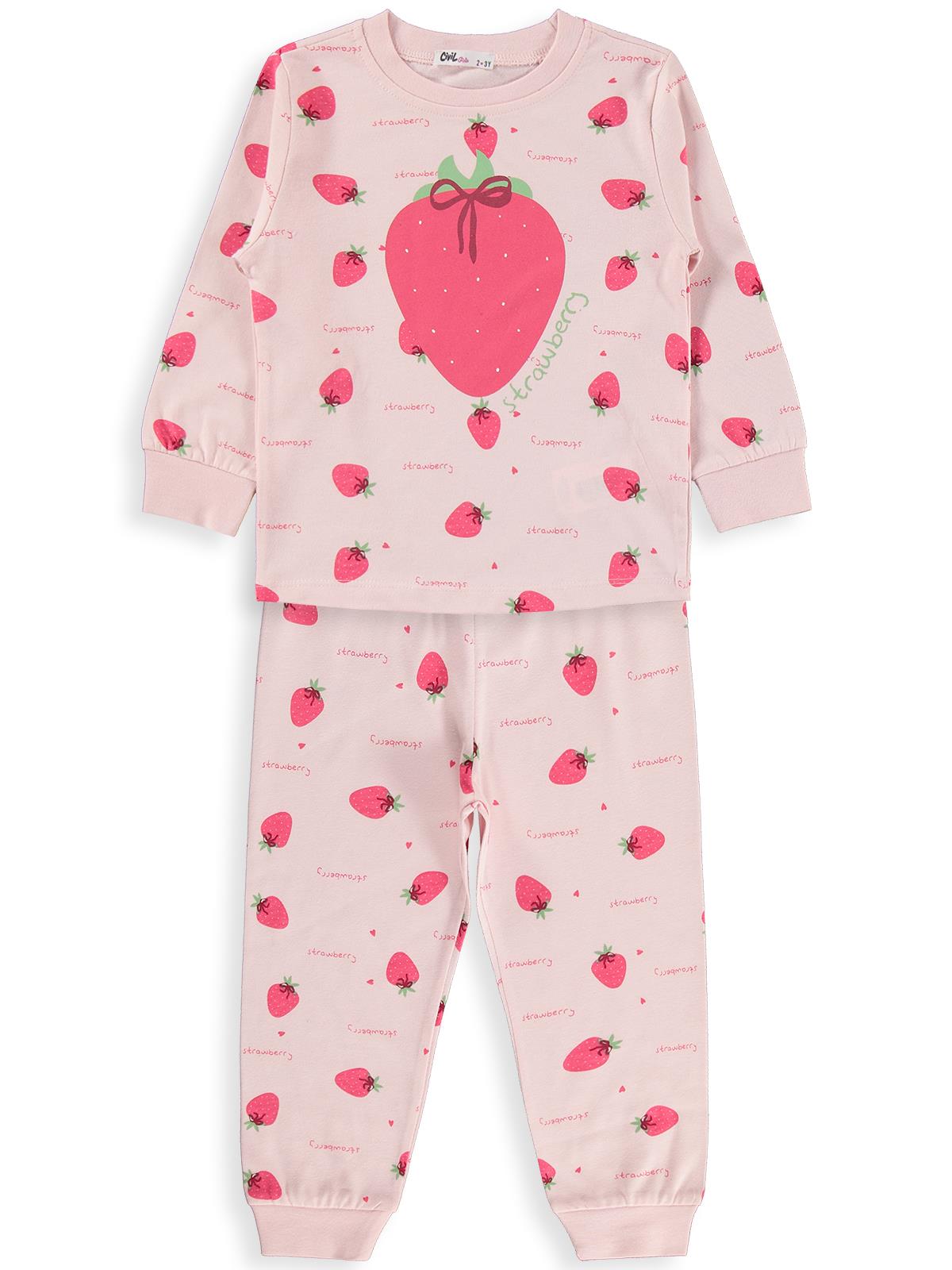 Civil Girls Çilek Desenli 2-5 Yaş Pijama Takımı - Pudra