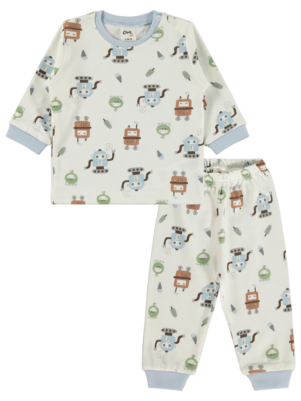 Civil Baby Robot Baskılı 6-18 Ay Pijama Takımı - Ekru