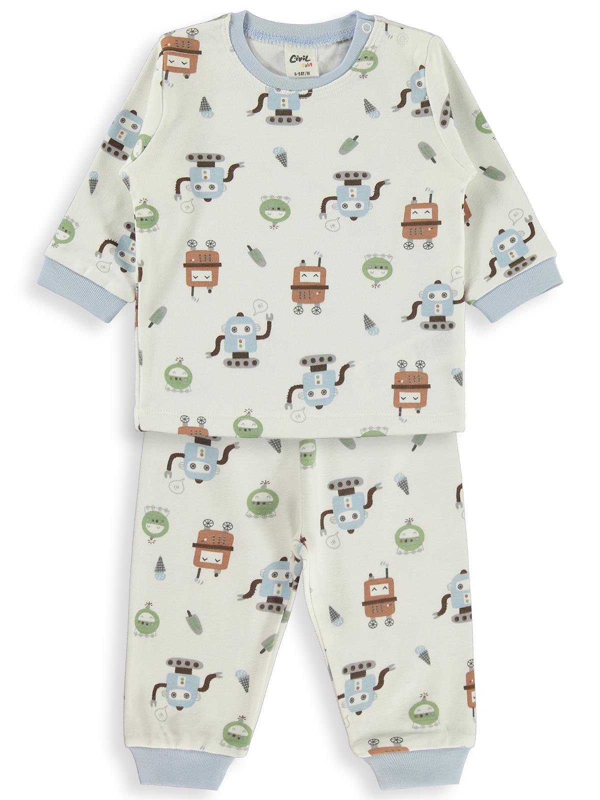 Civil Baby Robot Baskılı 6-18 Ay Pijama Takımı - Ekru
