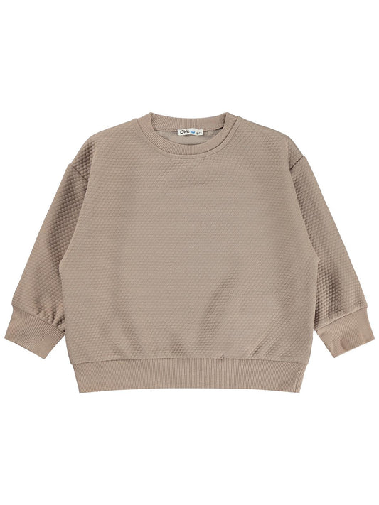 Civil Boys Erkek Çocuk Petek Kumaşlı Sweatshirt | Jakarlı Süprem Uzun Kol | Okul Kreş ve Günlük Kullanım - Bej