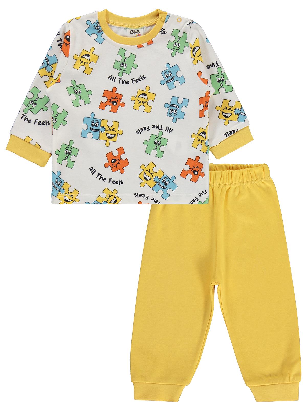 Civil Baby Puzzle Baskılı 6-18 Ay Pijama Takımı - Sarı