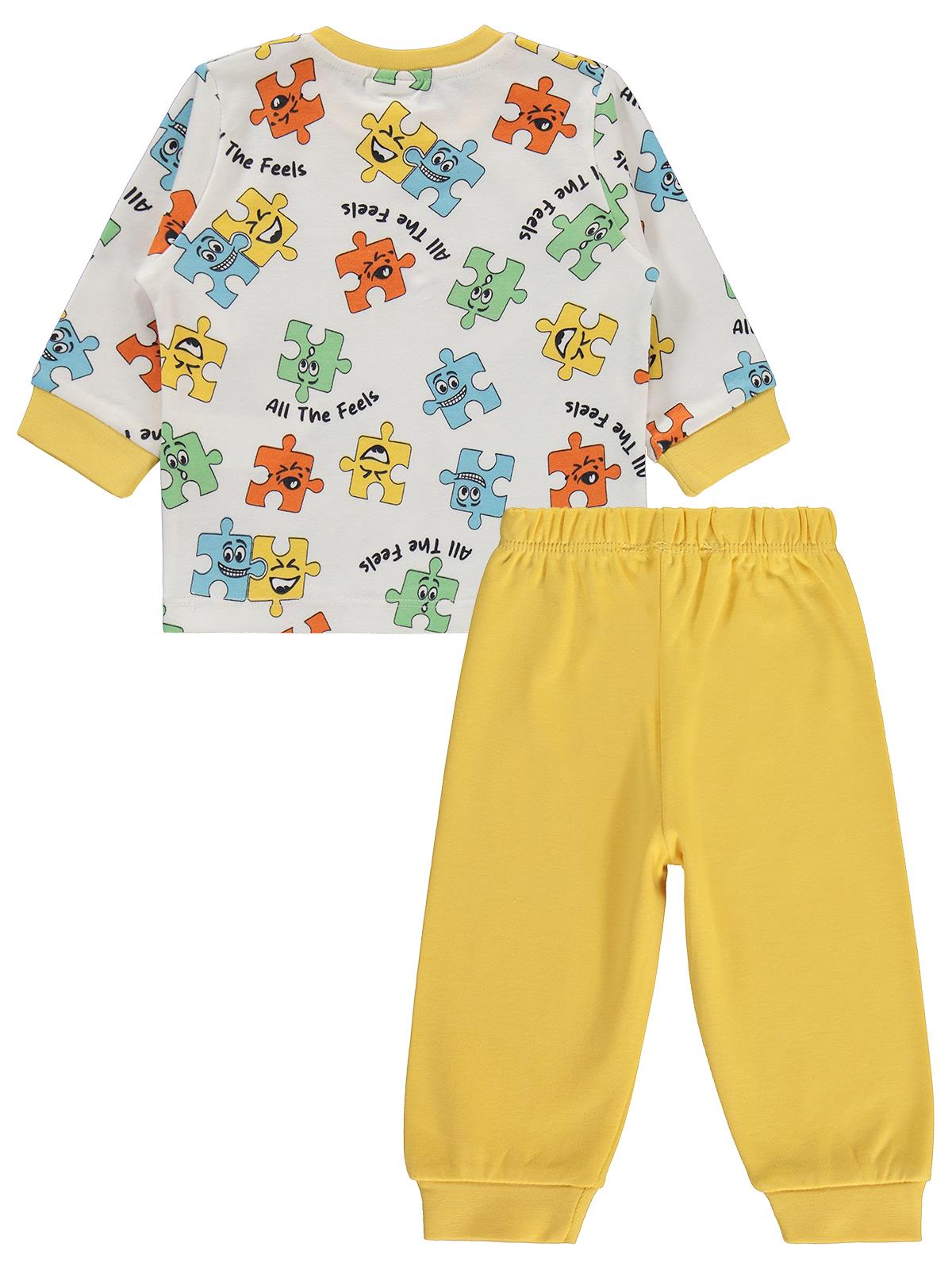 Civil Baby Puzzle Baskılı 6-18 Ay Pijama Takımı - Sarı