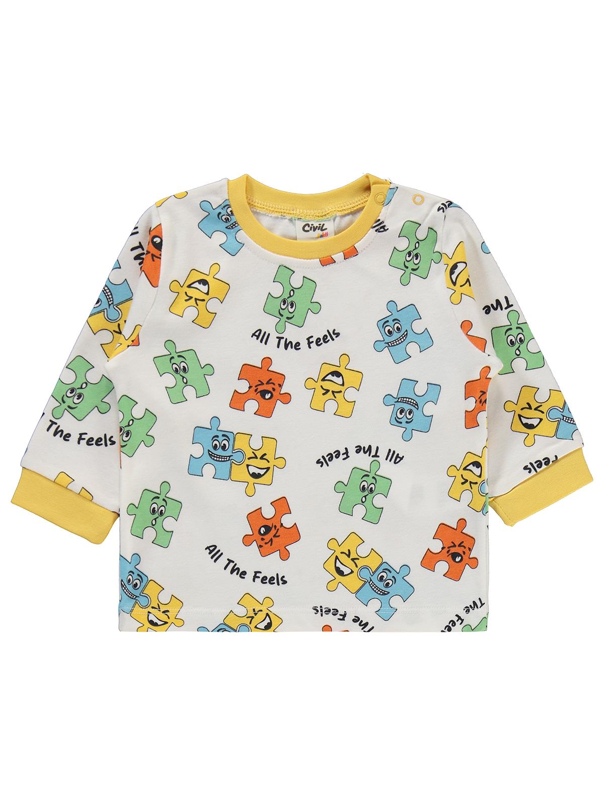 Civil Baby Puzzle Baskılı 6-18 Ay Pijama Takımı - Sarı