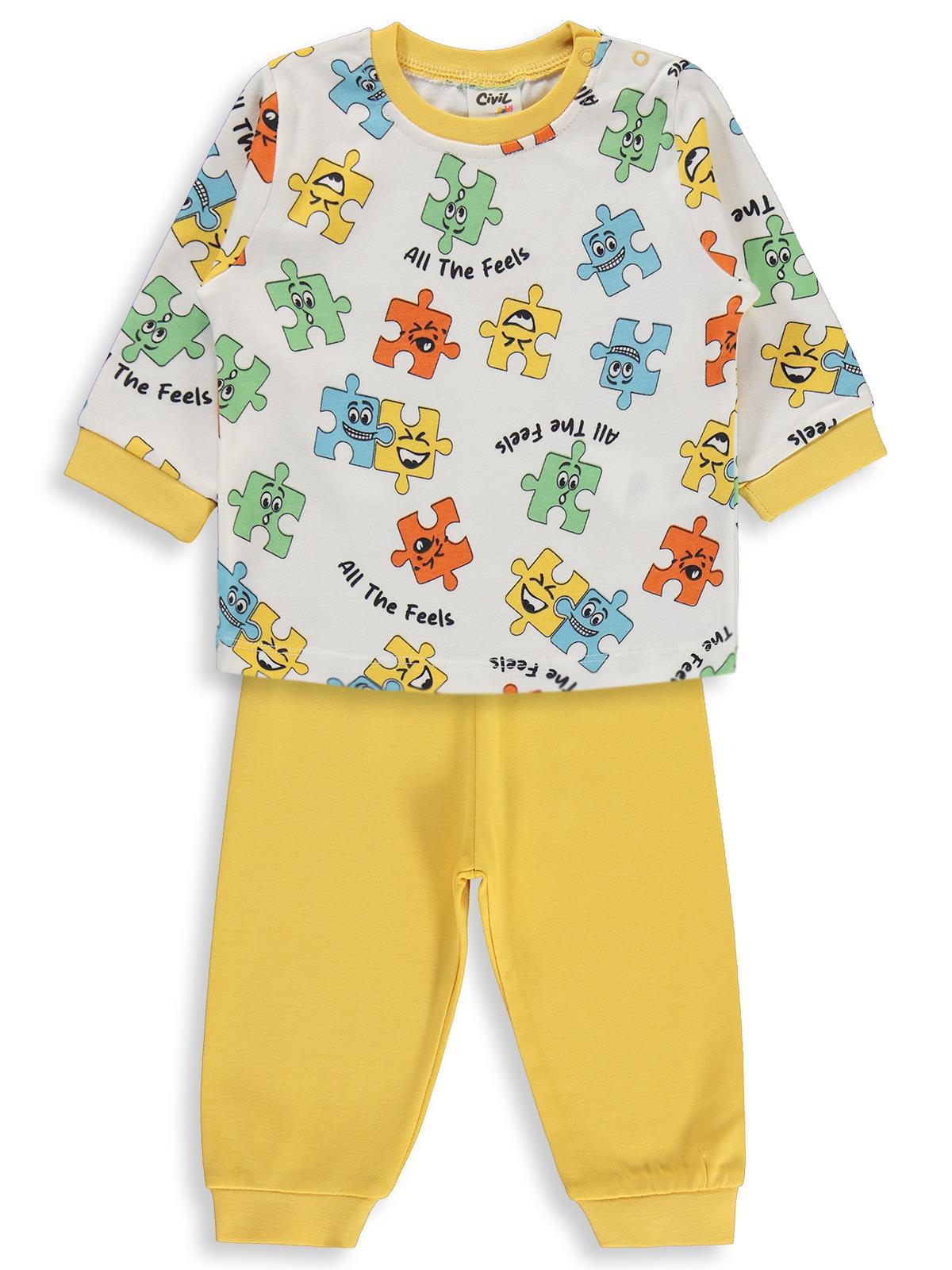 Civil Baby Puzzle Baskılı 6-18 Ay Pijama Takımı - Sarı