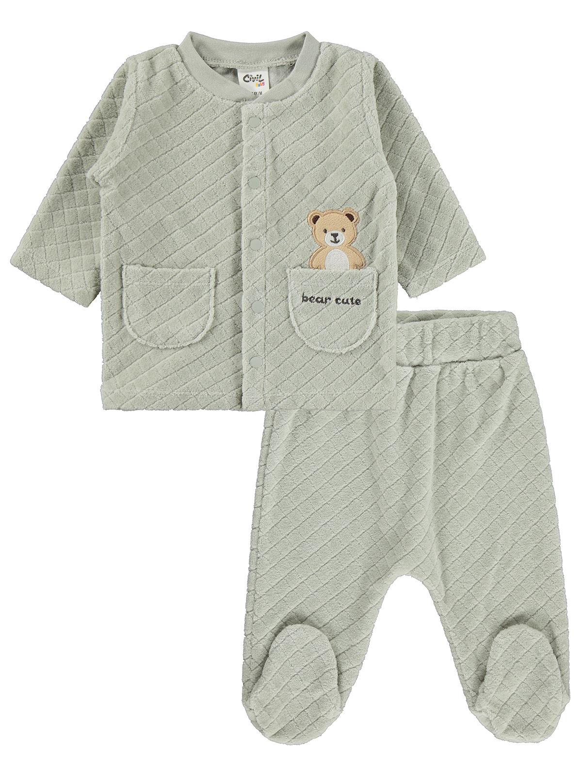 Civil Baby Ayıcık Nakışlı 1-9 Ay Pijama Takımı - Haki