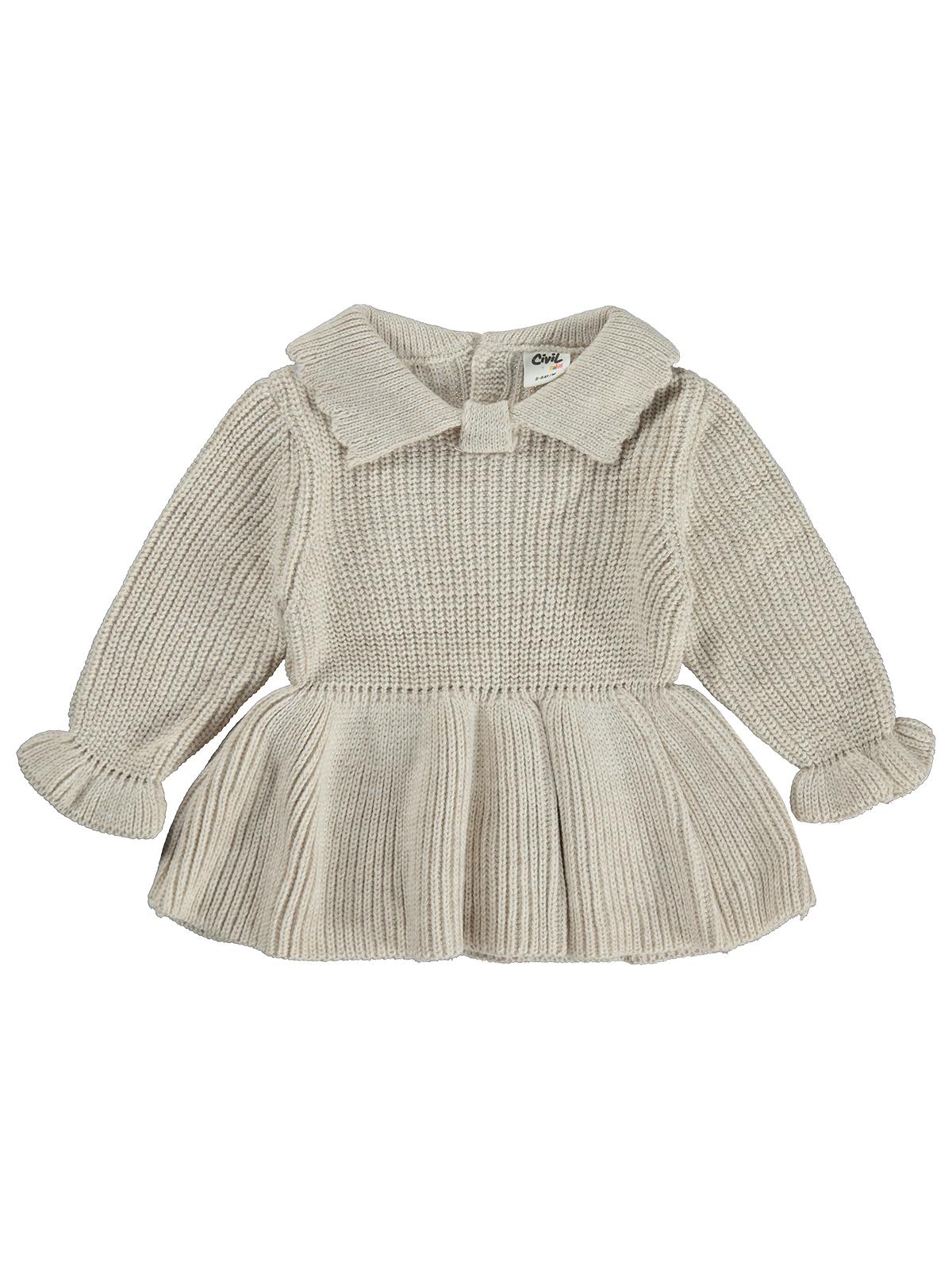 Civil Baby Kolu Büzgülü 6-18 Ay Elbise - Bej