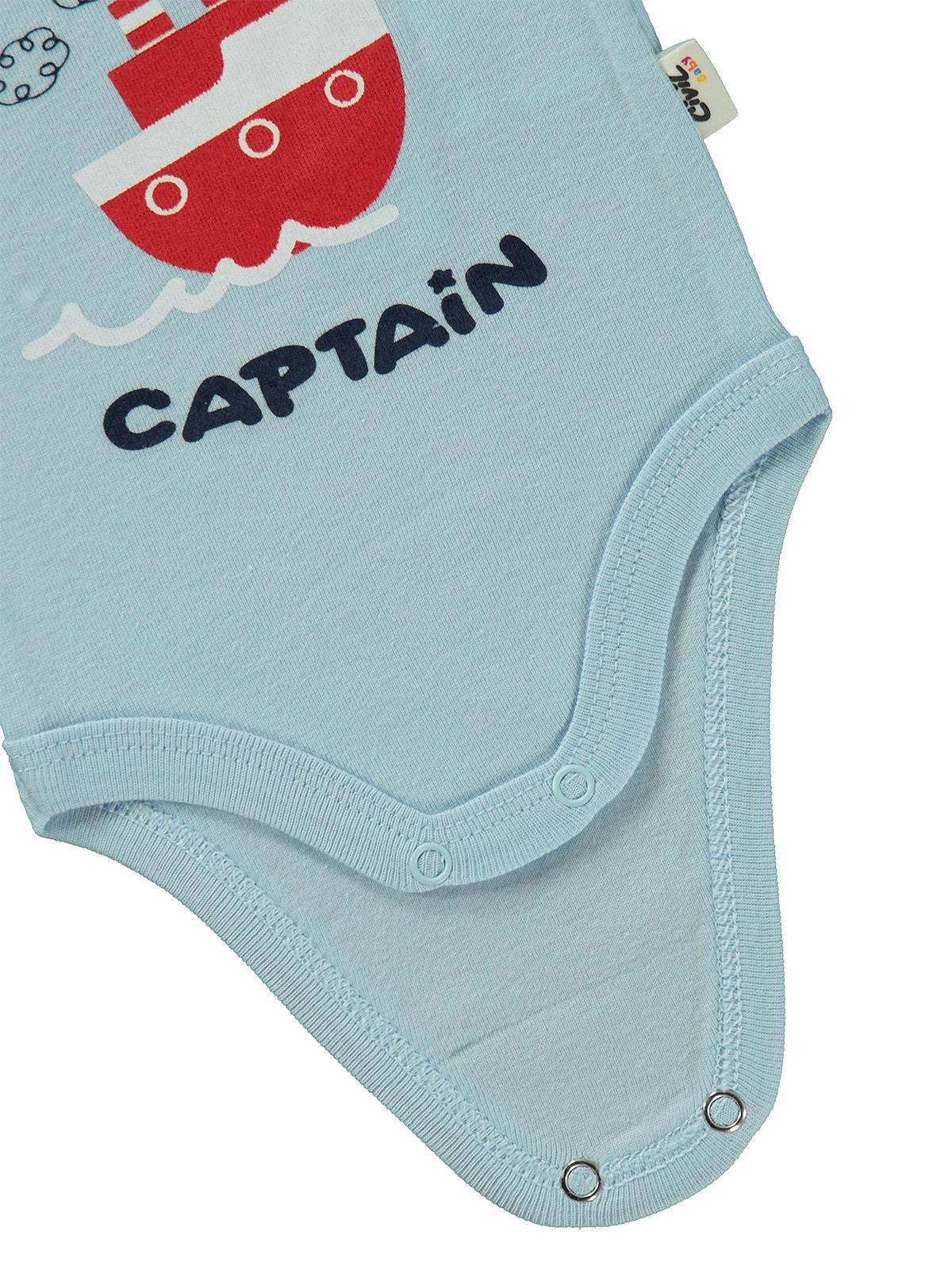 Civil Baby Little Captain Baskılı 1-36 Ay Çıtçıtlı Badi - Mavi