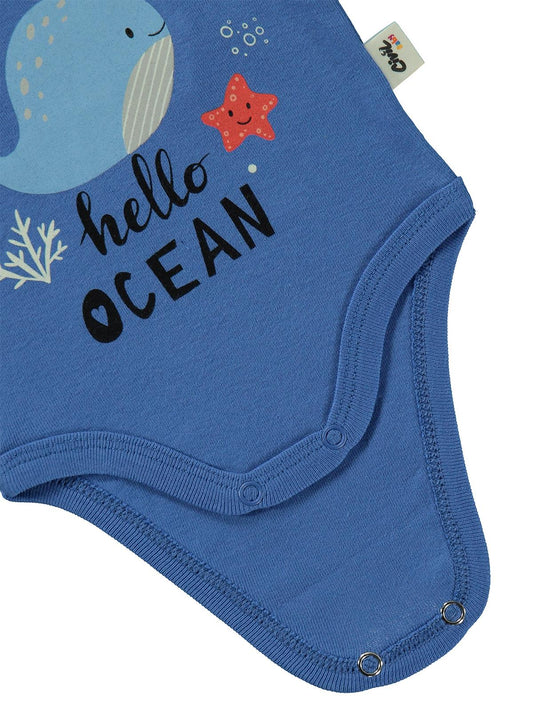 Civil Baby Hello Ocean Baskılı 0-3 Yaş Çıtçıtlı Badi - Mavi