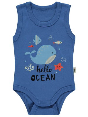 Civil Baby Hello Ocean Baskılı 0-3 Yaş Çıtçıtlı Badi - Mavi