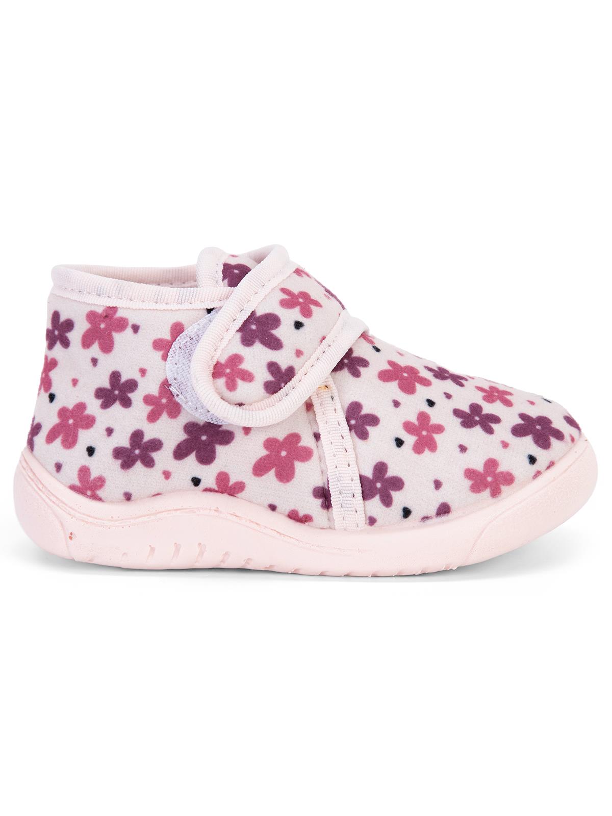 Civil Kız Çocuk Çiçek Baskılı Panduf | Okul Kreş ve Günlük Kullanım - Ekru