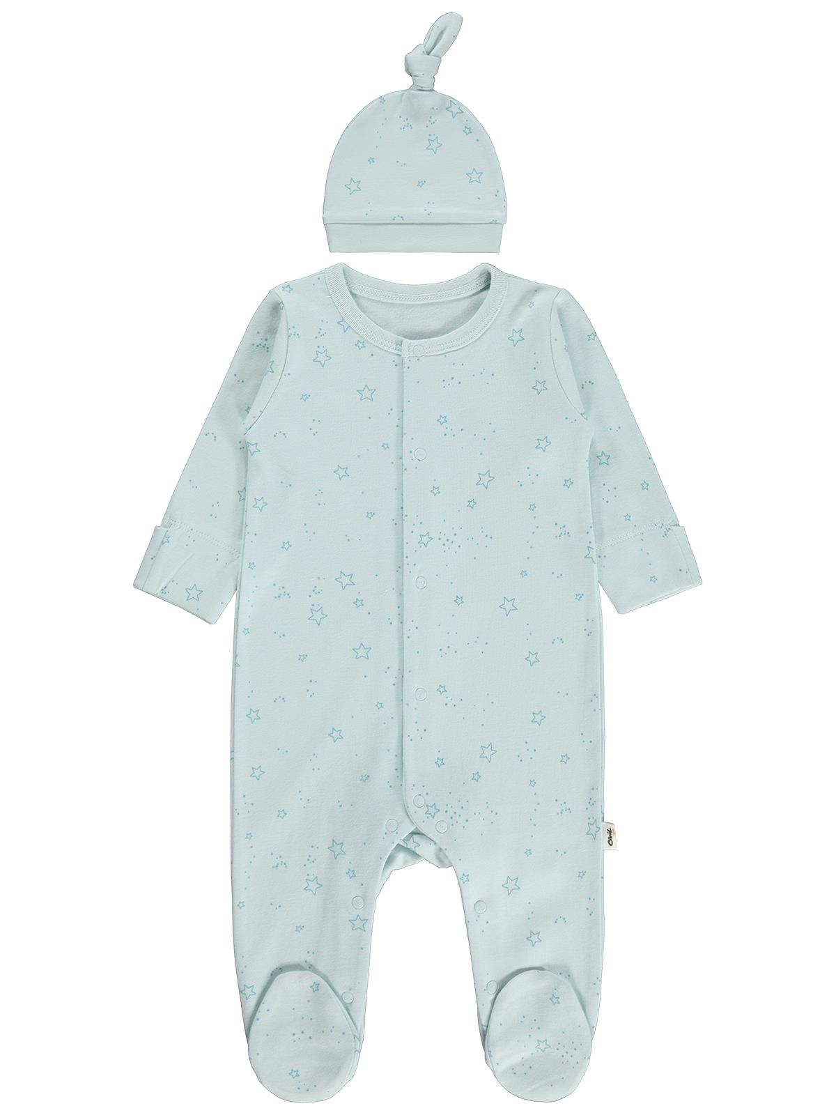 Civil Baby Mavi Jakarlı Şapkalı Patikli 1-9 Ay Tulum - Mavi