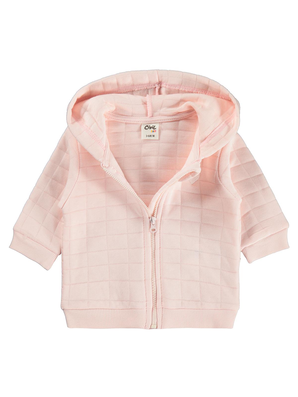 Civil Baby Kalp Nakışlı Kapüşonlu 3-18 Ay Hırka - Pembe