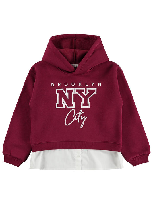 Civil Girls Brooklyn Baskılı 10-13 Yaş Sweatshirt - Bordo