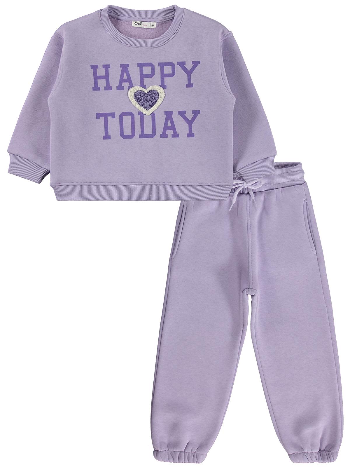 Civil Girls Happy Baskılı 2-5 Yaş Eşofman Takımı - Lila