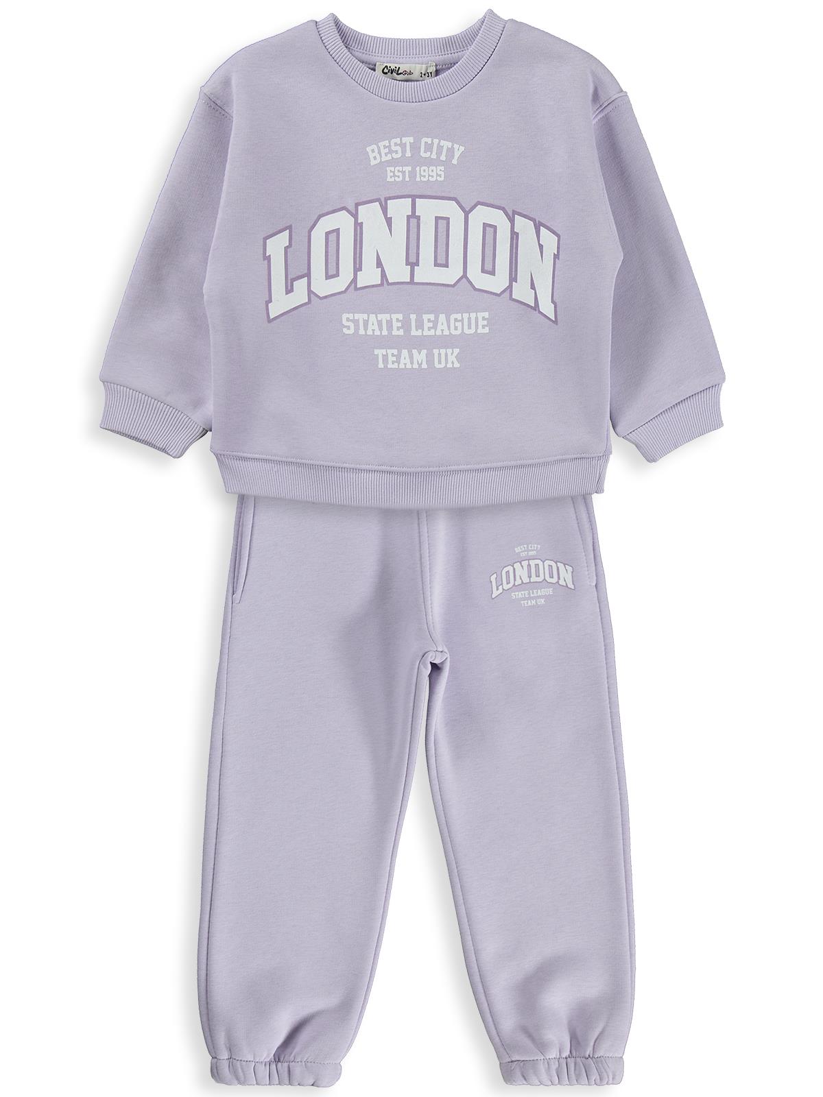 Civil Girls London Baskılı 2-5 Yaş Eşofman Takımı - Lila